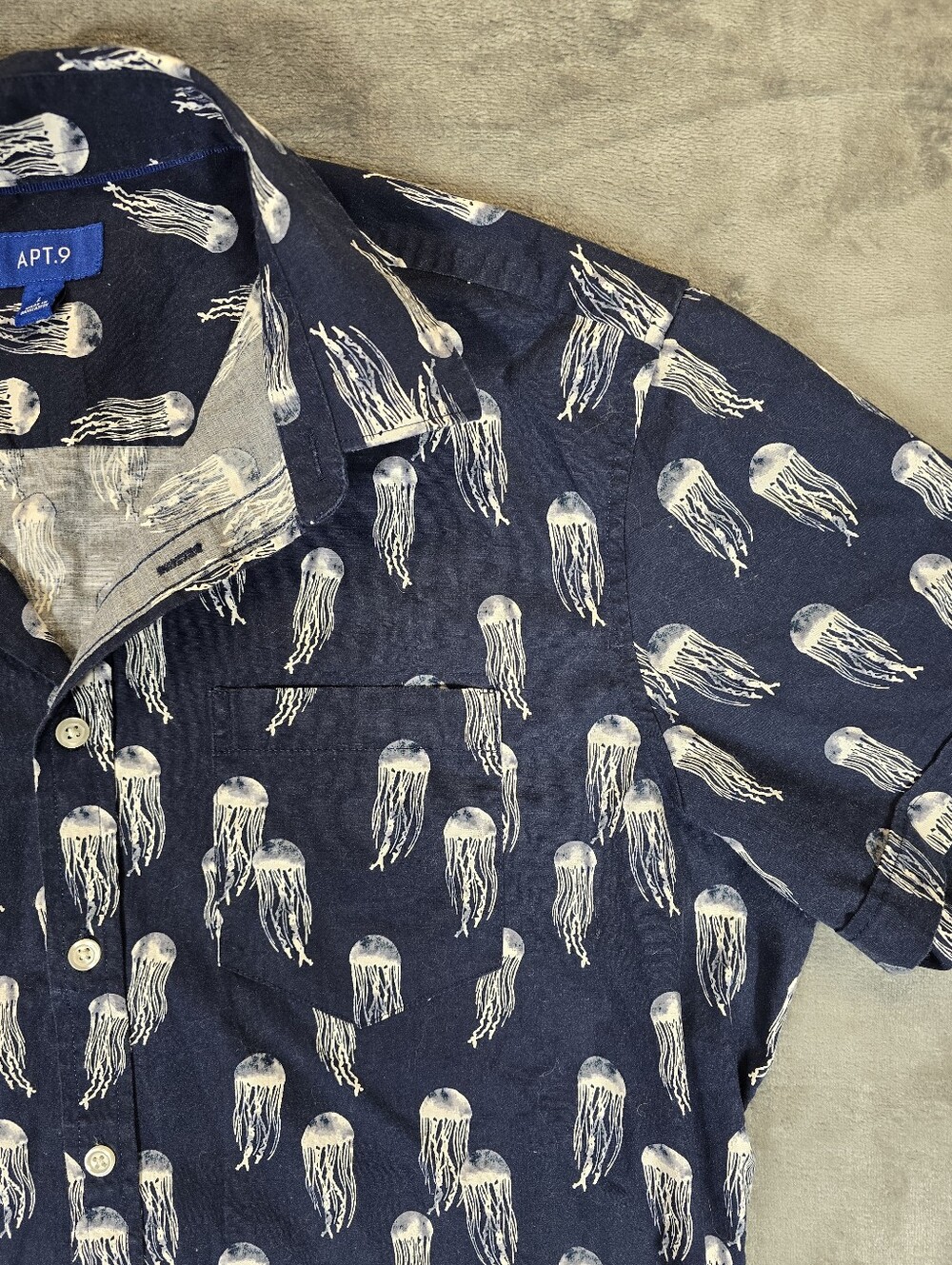 Apt.9 AOP Jellyfish Button Up Shirt Size Large All Over Print Blue